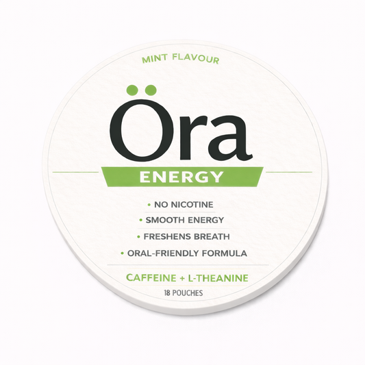 Öra Energy nicotine-free oral pouch with mint flavor
